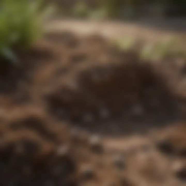 A close-up of soil being added to a low area in the yard