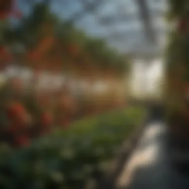 Advanced LED lighting setup in a greenhouse