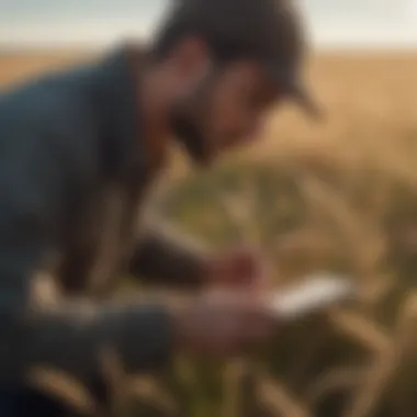 Agronomist Examining Awnless Winter Wheat Agronomist examining awnless winter wheat plants in the field