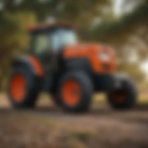 A close-up view of a 30 HP Kubota tractor showcasing its features and design.