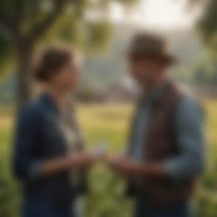 A farmer discussing insurance options with an agent.