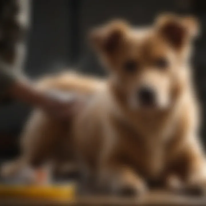 Pet owner applying soap on dog's wound