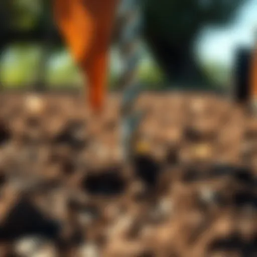 Auger ground stake embedded in soil