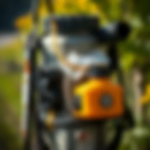 Detailed view of a backpack poison sprayer showcasing its components.