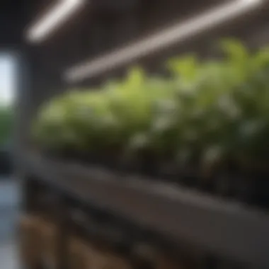Close-up of grow lights installed in a cabinet