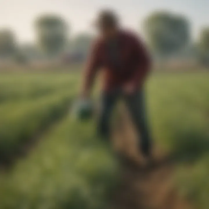 A farmer applying herbicide in a field