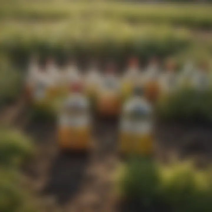 Various post-emergence herbicide bottles lined up