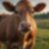 Calf wearing a weaning nose ring in a pasture