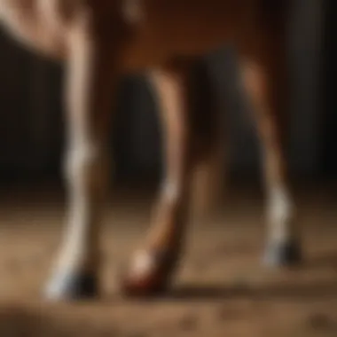 A close-up of a horse's hoof being examined