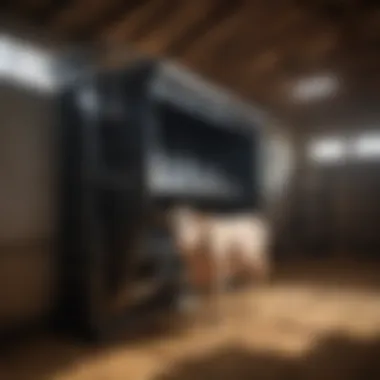 Modern Cattle Grooming Chute A modern cattle grooming chute in a barn setting
