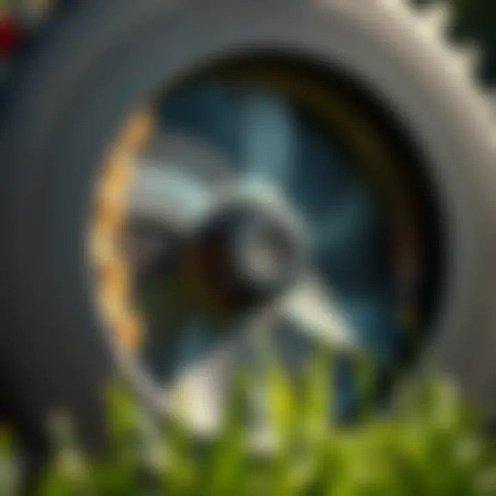 A close-up view of a mower blade demonstrating cutting efficiency.