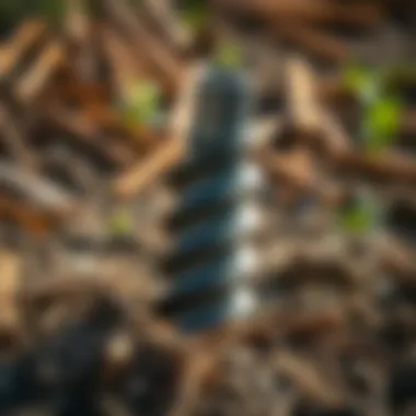 Close-up view of auger ground stake design