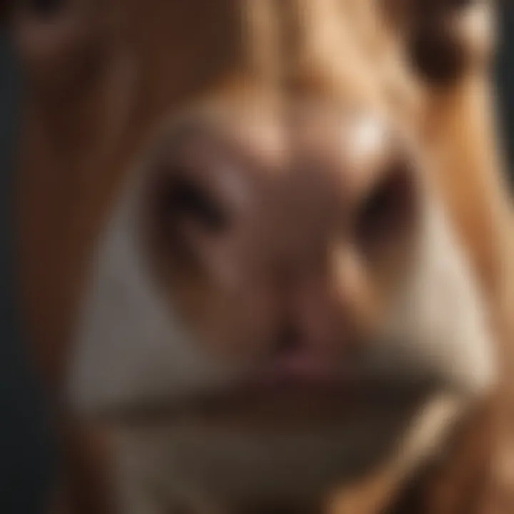 Close-up of a calf's nose ring