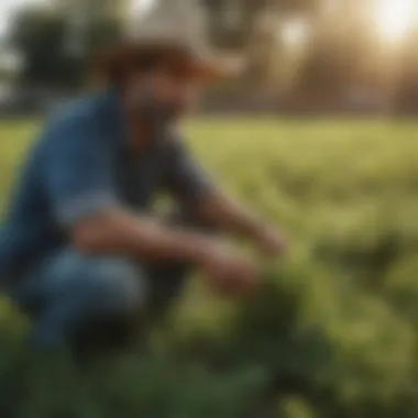 A farmer utilizing sustainable practices to manage weeds