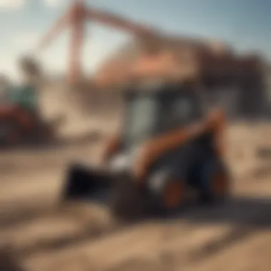 Mini Skid Steer in Action on Construction Site Mini skid steer in action on a construction site