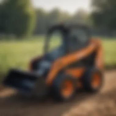 Compact mini skid steer showcasing its robust design in a field