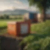 A close-up view of a container of Previcox with a backdrop of lush farmland