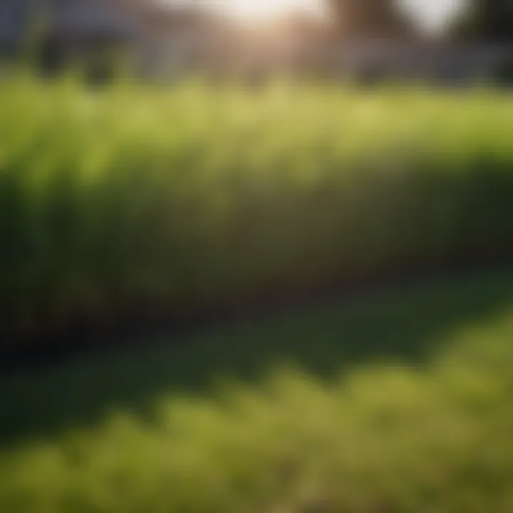 Close-up view of healthy grass blades thriving in a well-maintained lawn