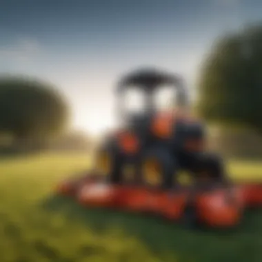 Mower attachment in action, showcasing grass cutting