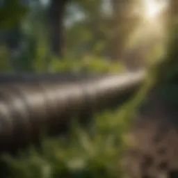 Close-up view of 3/4 poly tubing in a lush farming environment