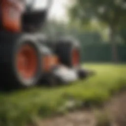 Close-up view of a lawn mower mulching kit