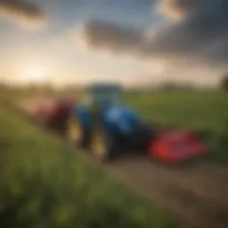 New Holland small square baler in action in a lush field