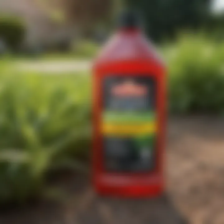 Close-up of Spectracide Weed Stop bottle with lawn background