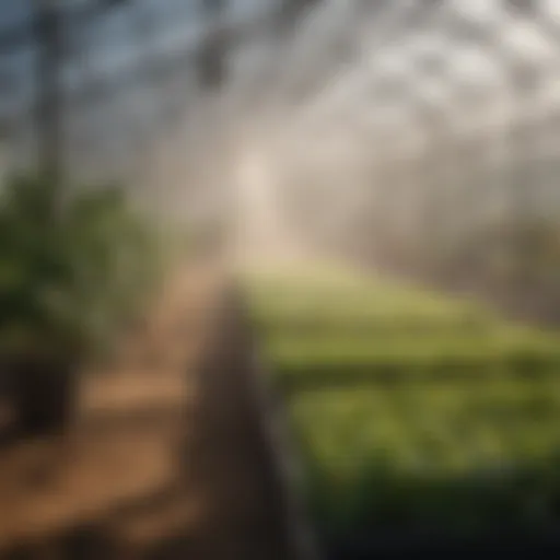 An overview of a greenhouse mist irrigation system showcasing its components