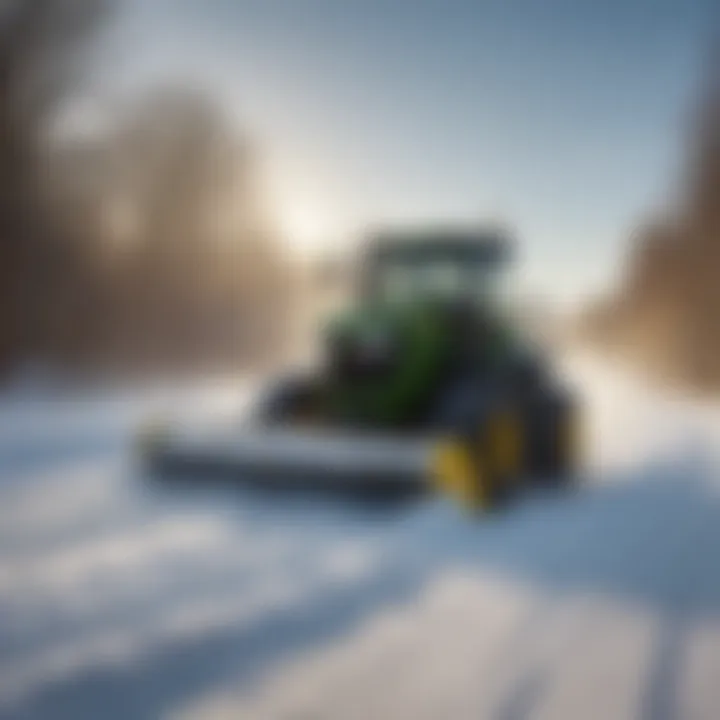 Snow brush in action on agricultural land during winter
