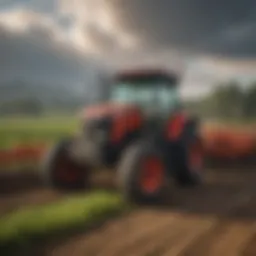 A diverse range of tractor implements displayed in a farming setting, showcasing their variety and functionality.