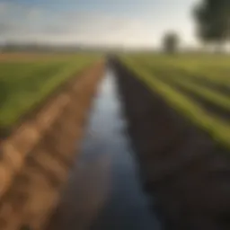 Illustration of a well-designed drainage ditch system in a farmland setting