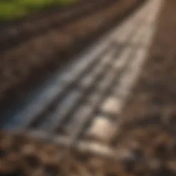 Close-up view of drain tile installation in agricultural field
