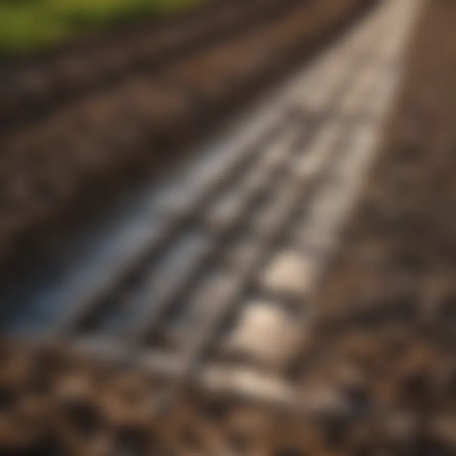 Close-up view of drain tile installation in agricultural field