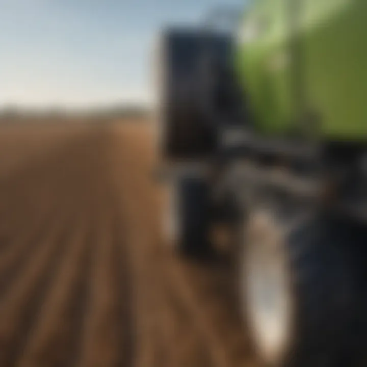 Close-up of a cyclone broadcast spreader highlighting its advanced design and technology.