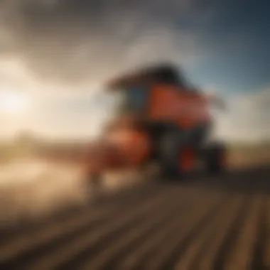 An overview of a farmer using a cyclone broadcast spreader, emphasizing precision in crop management.