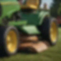 Close-up of a John Deere mower's features and condition