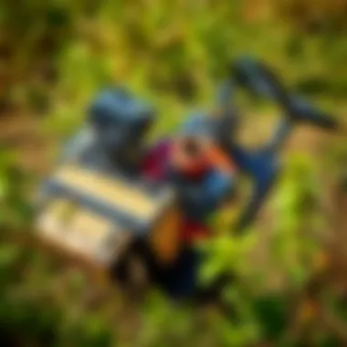 Brush Hog Cutting Through Dense Vegetation A brush hog cutting through dense brush and tall weeds