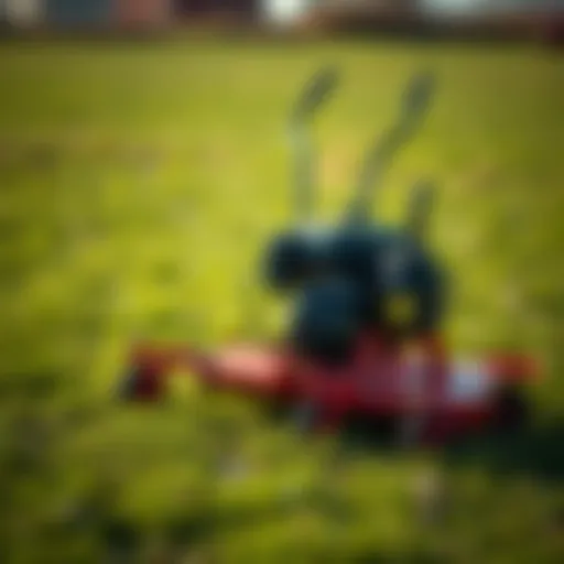 A flail mower in action on a grassy field
