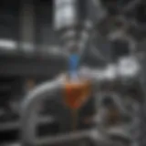 Detailed view of a Dosatron coolant mixer in action, illustrating its intricate design and functionality.