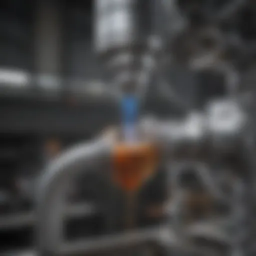 Detailed view of a Dosatron coolant mixer in action, illustrating its intricate design and functionality.
