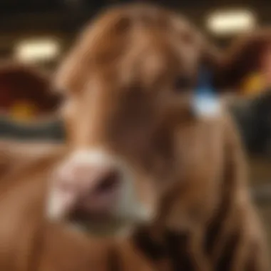 Effective Livestock Identification with Ear Tags Livestock displaying clearly marked ear tags in a farm setting