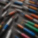 Close-up of vibrant ear tag marker pens organized neatly