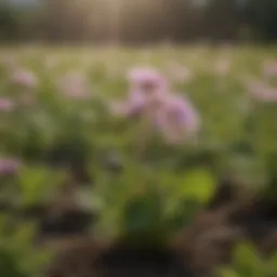 Close-up of henbit weed in a field setting