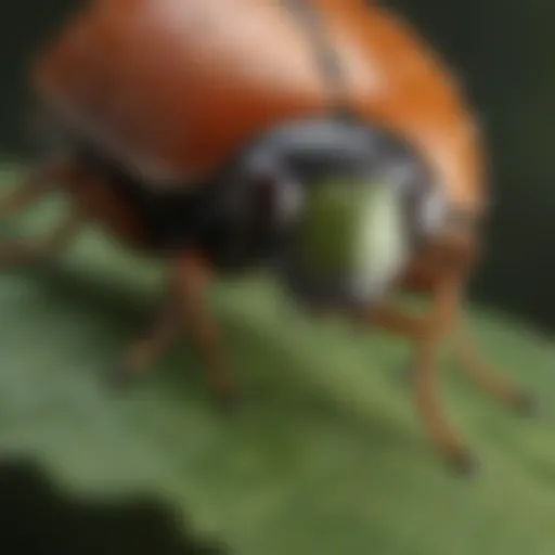 A close-up of a junebug on a leaf