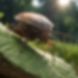 Stink bug on a leaf in an agricultural field