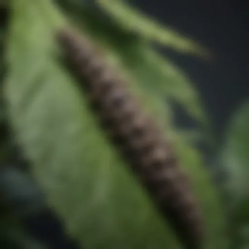 Detailed view of bagworms on a plant leaf