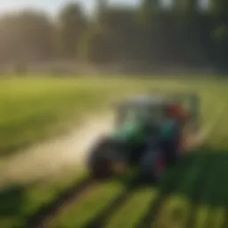 A tractor equipped with an advanced weed sprayer in a lush green field