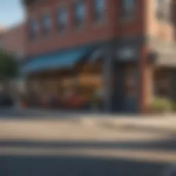 A bustling street in Manhattan, Kansas, showcasing local businesses and employment centers.