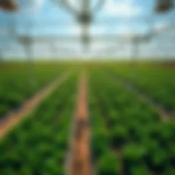 Aerial view of a modern farm utilizing advanced technology.