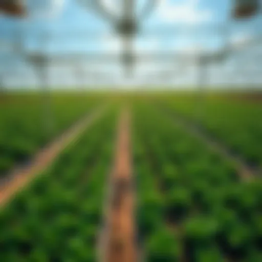 Aerial view of a modern farm utilizing advanced technology.